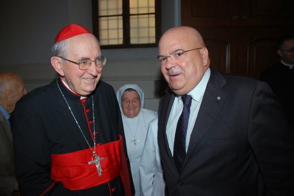 S.Em. Cardinale Agostino Vallini con Conte Prof. Fernando Crociani Baglioni: 70° anniversario bombardamento di San Lorenzo  